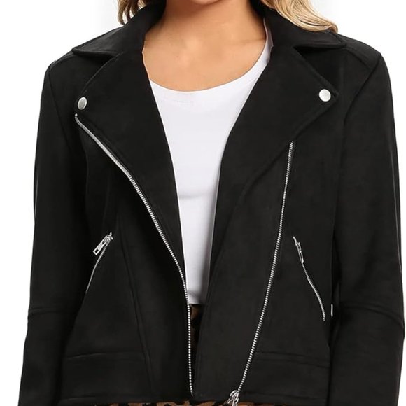 S P Y M Faux Suede Moto Cropped Jacket Coat - Picture 1 of 6